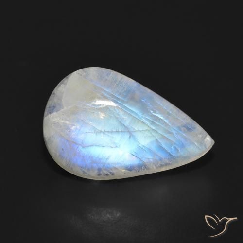 7.05ct Naturel Blanc bleuâtre Pierre de lune arc-en-ciel, En forme de poire, Translucide