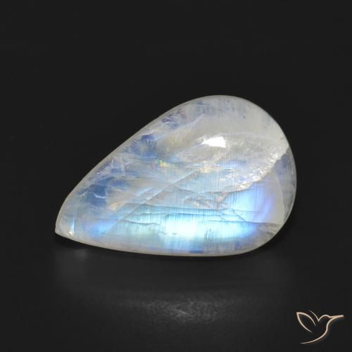 Pierre de lune arc-en-ciel Blanc bleuâtre naturelle En forme de poire, 7.05 ct, Translucide