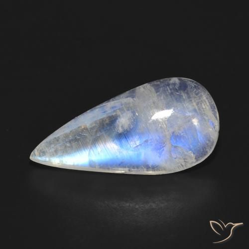 5.47ct Naturel Blanc bleuâtre Pierre de lune arc-en-ciel, En forme de poire, Translucide