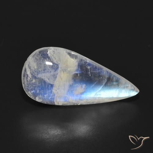 Pierre de lune arc-en-ciel Blanc bleuâtre naturelle En forme de poire, 5.47 ct, Translucide
