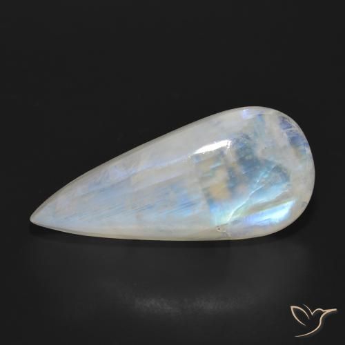 24.85ct Naturel Blanc bleuâtre Pierre de lune arc-en-ciel, En forme de poire, Translucide