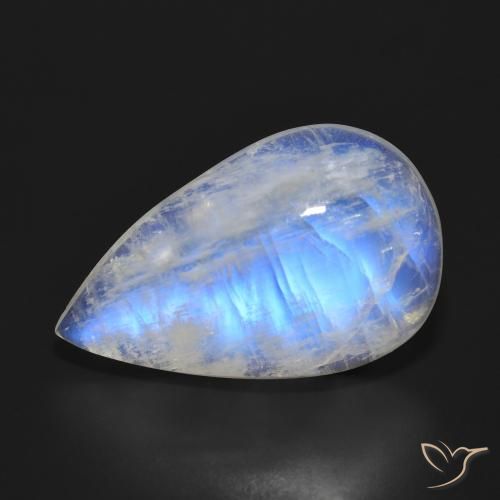 20.73ct Naturel Blanc bleuâtre Pierre de lune arc-en-ciel, En forme de poire, Translucide