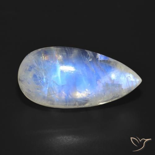 18.02ct Naturel Blanc bleuâtre Pierre de lune arc-en-ciel, En forme de poire, Translucide
