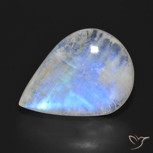 24.76ct Naturel Blanc bleuâtre Pierre de lune arc-en-ciel, En forme de poire, Translucide
