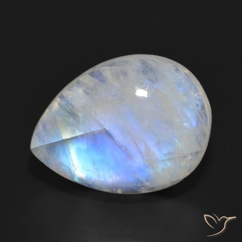 18.25ct Naturel Blanc bleuâtre Pierre de lune arc-en-ciel, En forme de poire, Translucide