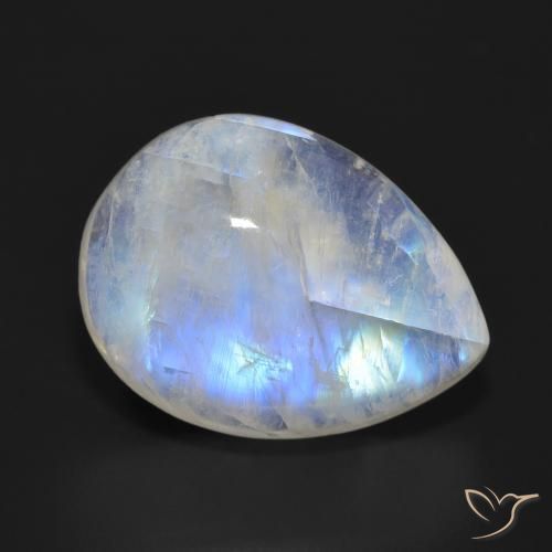 Pierre de lune arc-en-ciel Blanc bleuâtre naturelle En forme de poire, 18.25 ct, Translucide