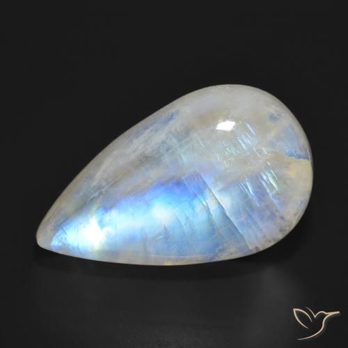 23.70ct Naturel Blanc bleuâtre Pierre de lune arc-en-ciel, En forme de poire, Translucide