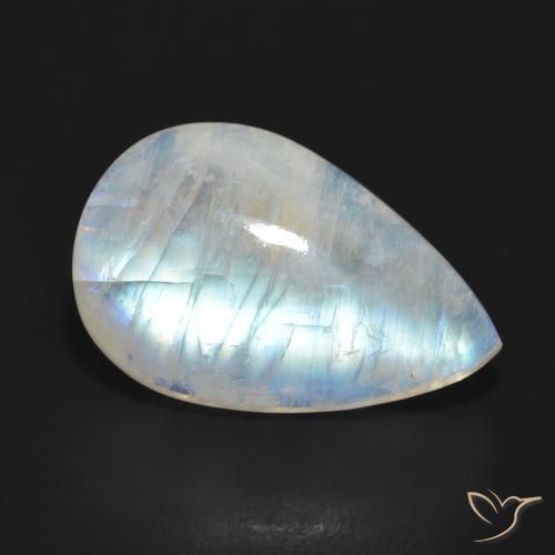 Pierre de lune arc-en-ciel Blanc bleuâtre naturelle En forme de poire, 15.38 ct, Translucide