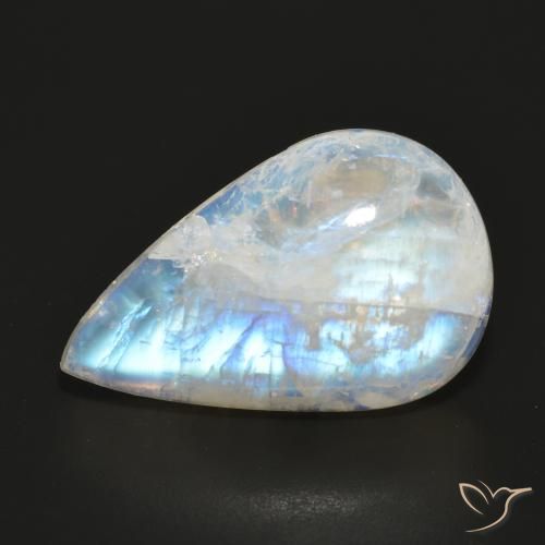 14.33ct Naturel Blanc bleuâtre Pierre de lune arc-en-ciel, En forme de poire, Translucide
