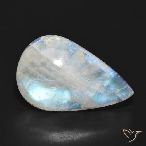 Pierre de lune arc-en-ciel Blanc bleuâtre naturelle En forme de poire, 14.33 ct, Translucide