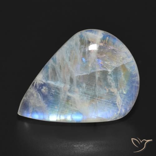 15.14ct Naturel Blanc bleuâtre Pierre de lune arc-en-ciel, En forme de poire, Translucide
