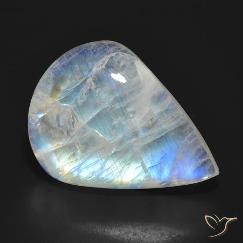 Pierre de lune arc-en-ciel Blanc bleuâtre naturelle En forme de poire, 15.14 ct, Translucide