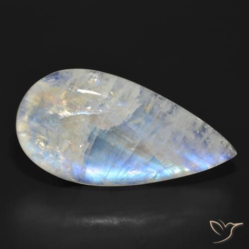 Pierre de lune arc-en-ciel Blanc bleuâtre naturelle En forme de poire, 30.09 ct, Translucide