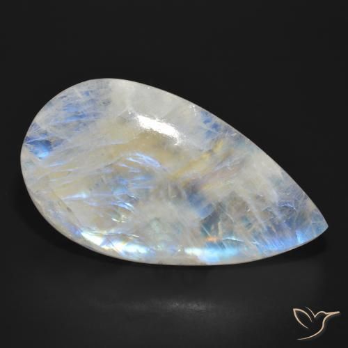 Pierre de lune arc-en-ciel Blanc bleuâtre naturelle En forme de poire, 47.03 ct, Translucide