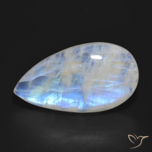 23.96ct Naturel Blanc bleuâtre Pierre de lune arc-en-ciel, En forme de poire, Translucide