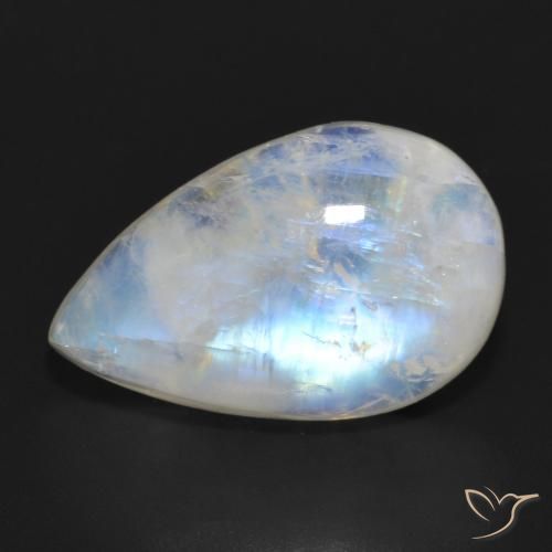 Pierre de lune arc-en-ciel Blanc bleuâtre naturelle En forme de poire, 11.69 ct, Translucide