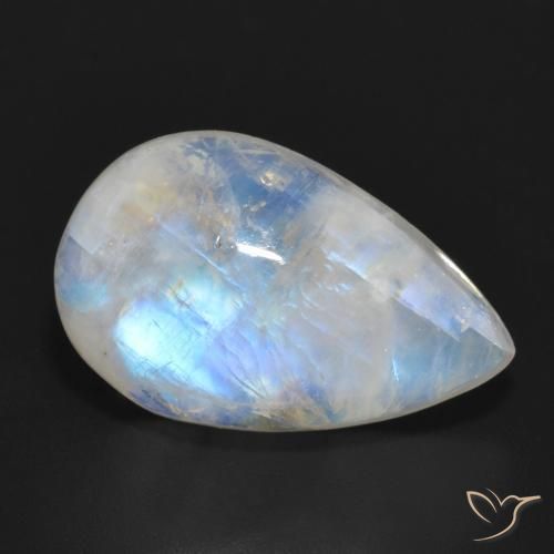 Pierre de lune arc-en-ciel Blanc bleuâtre naturelle En forme de poire, 11.69 ct, Translucide