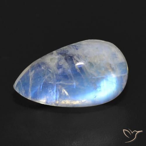 7.10ct Naturel Blanc bleuâtre Pierre de lune arc-en-ciel, En forme de poire, Translucide