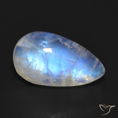 Pierre de lune arc-en-ciel Blanc bleuâtre naturelle En forme de poire, 7.10 ct, Translucide