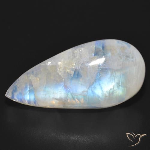 23.92ct Naturel Blanc bleuâtre Pierre de lune arc-en-ciel, En forme de poire, Translucide