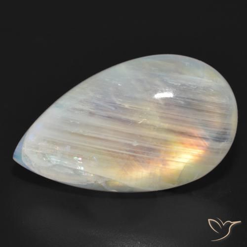 23.63ct Naturel Blanc bleuâtre Pierre de lune arc-en-ciel, En forme de poire, Translucide