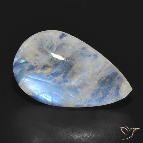 Pierre de lune arc-en-ciel Blanc bleuâtre naturelle En forme de poire, 7.51 ct, Translucide