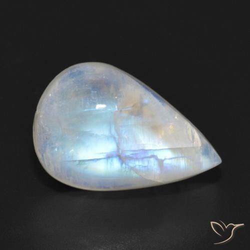 6.93ct Naturel Blanc bleuâtre Pierre de lune arc-en-ciel, En forme de poire, Translucide