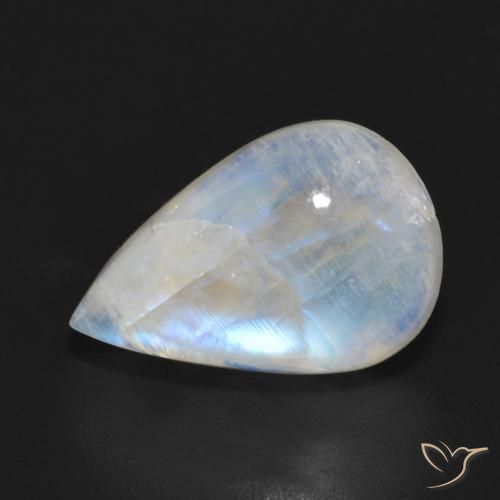 Pierre de lune arc-en-ciel Blanc bleuâtre naturelle En forme de poire, 6.93 ct, Translucide