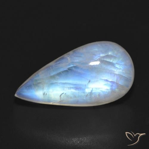 7.64ct Naturel Blanc bleuâtre Pierre de lune arc-en-ciel, En forme de poire, Translucide