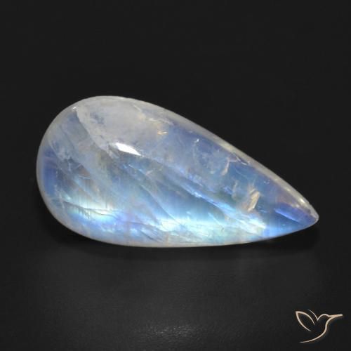 Pierre de lune arc-en-ciel Blanc bleuâtre naturelle En forme de poire, 7.64 ct, Translucide