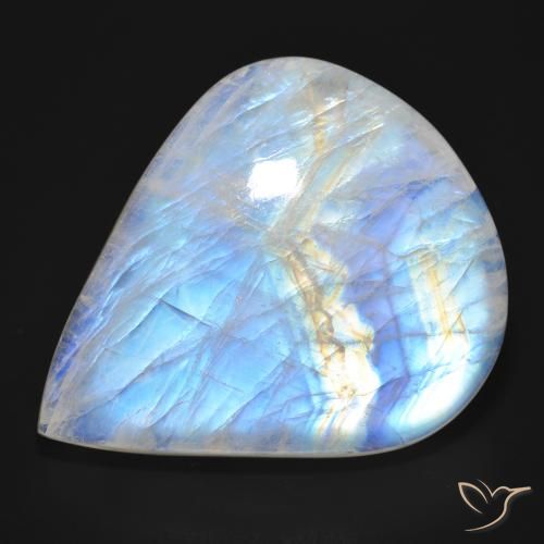 76.92ct Naturel Blanc bleuâtre Pierre de lune arc-en-ciel, En forme de poire, Translucide