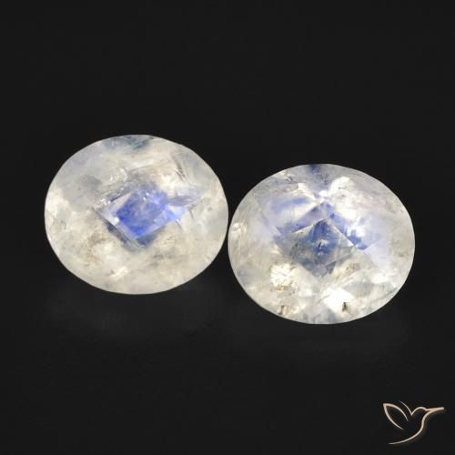2.16ctw Naturel Blanc bleuâtre Pierre de lune arc-en-ciel, ovale, Transparent