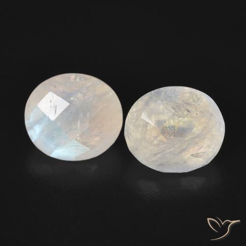 2.37ctw Naturel Blanc bleuâtre Pierre de lune arc-en-ciel, ovale, Translucide
