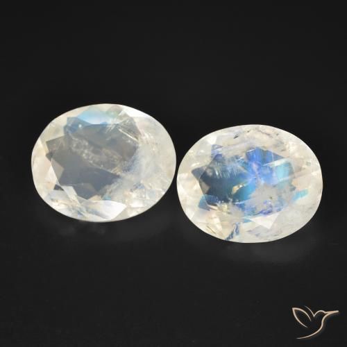 5.65ctw Naturel Blanc bleuâtre Pierre de lune arc-en-ciel, ovale, Transparent