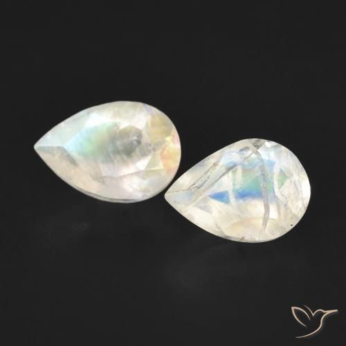 0.88ctw Naturel Blanc bleuâtre Pierre de lune arc-en-ciel, En forme de poire, Transparent