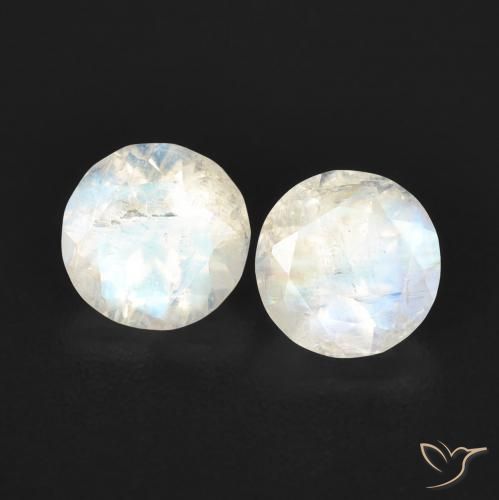 1.03ctw Naturel Blanc bleuâtre Pierre de lune arc-en-ciel, Tour, Transparent