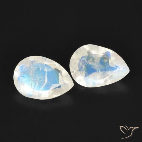 1.02ctw Naturel Blanc bleuâtre Pierre de lune arc-en-ciel, En forme de poire, Transparent