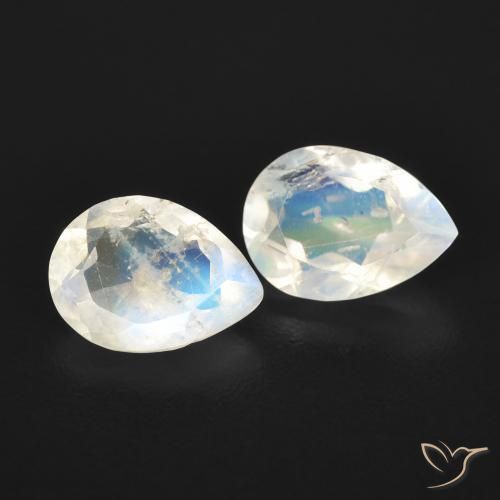 1.35ctw Naturel Blanc bleuâtre Pierre de lune arc-en-ciel, En forme de poire, Transparent