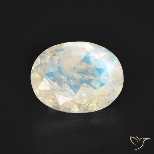 Pierre de lune arc-en-ciel Blanc bleuâtre naturelle ovale, 1.71 ct, Transparent