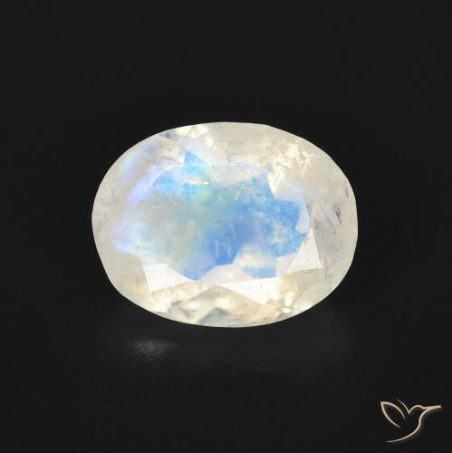 1.55ct Naturel Blanc bleuâtre Pierre de lune arc-en-ciel, ovale, Transparent