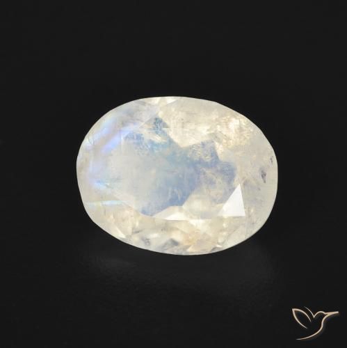 Pierre de lune arc-en-ciel Blanc bleuâtre naturelle ovale, 1.55 ct, Transparent