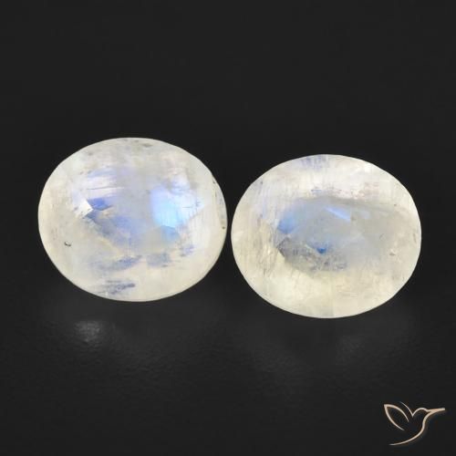 2.56ctw Naturel Blanc bleuâtre Pierre de lune arc-en-ciel, ovale, Transparent