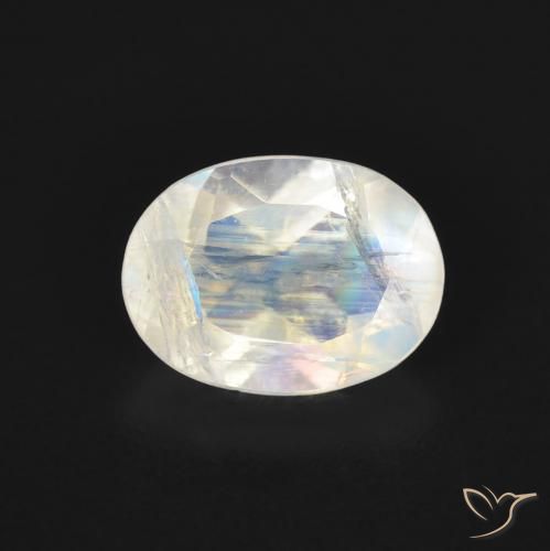 1.14ct Naturel Blanc bleuâtre Pierre de lune arc-en-ciel, ovale, Transparent