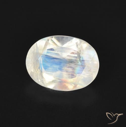 Pierre de lune arc-en-ciel Blanc bleuâtre naturelle ovale, 1.14 ct, Transparent