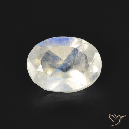 1.13ct Naturel Blanc bleuâtre Pierre de lune arc-en-ciel, ovale, Transparent