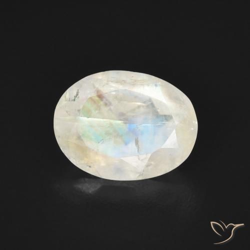 1.39ct Naturel Blanc bleuâtre Pierre de lune arc-en-ciel, ovale, Transparent