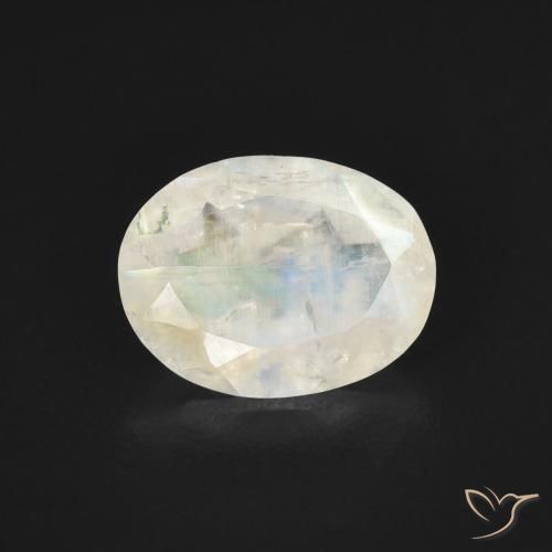 Pierre de lune arc-en-ciel Blanc bleuâtre naturelle ovale, 1.39 ct, Transparent