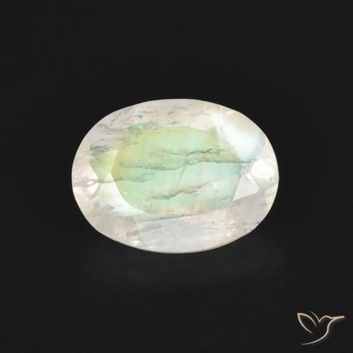 1.07ct Naturel Blanc bleuâtre Pierre de lune arc-en-ciel, ovale, Transparent