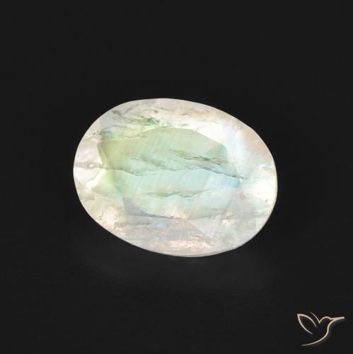 Pierre de lune arc-en-ciel Blanc bleuâtre naturelle ovale, 1.07 ct, Transparent