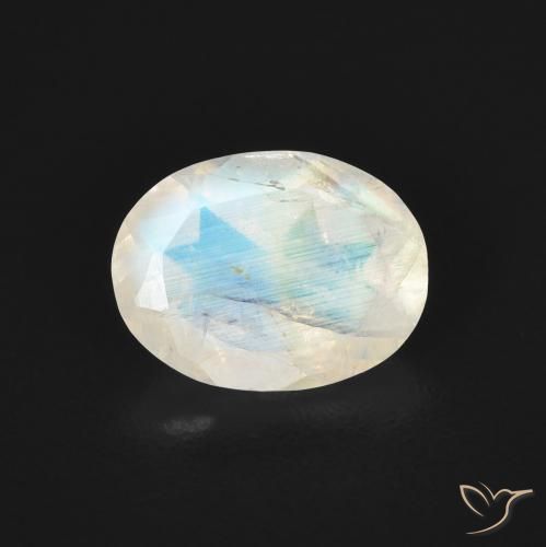 1.06ct Naturel Blanc bleuâtre Pierre de lune arc-en-ciel, ovale, Transparent